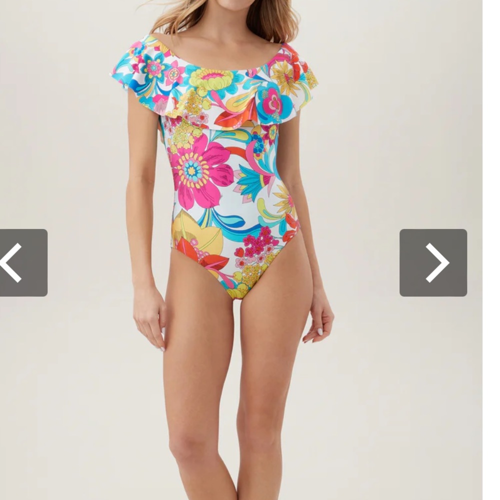 Gorgeous Colorful Trina Turk Fontaine Bandeau Ruffle One-Piece Size 14 NWT - Picture 8 of 16